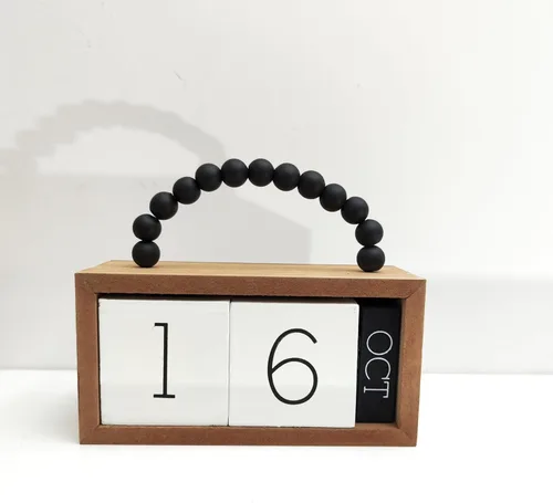 Miniatura 5 de Calendario perpetuo de madera para escritorio, exhibición de fecha y mes de madera y metal para maestros, estudiantes, aula, decoración rústica