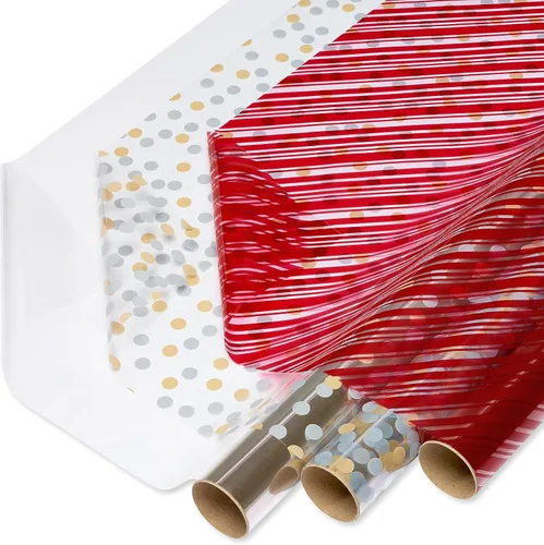 American Greetings Rollos de celofán navideño para bandejas de galletas, cestas de regalo o regalos, película de plástico para envolver regalo (75