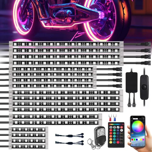 Miniatura 11 de SUNPIE Kit de luces para motocicleta de 16 piezas RGB LED con luz de freno para Harley Honda Kawasaki Suzuki Indian, iluminación de acento