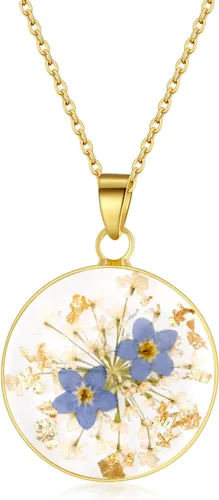 Miniatura 27 de Forget-Me-Not and Queen Anne's Lace Pressed Wildflower Necklace Birth Month Real Flower Necklace Gold/Silver Pressed Flower Jewelry