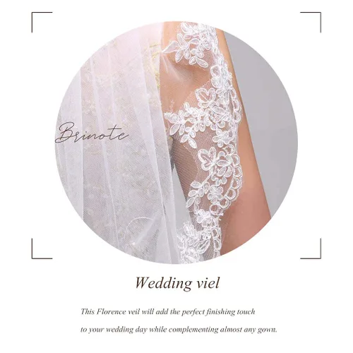 Miniatura 3 de Brinote Velo de novia de encaje apliques con peine 1 nivel largo hasta la cadera velos de novia de cristal velos de tul suave para novias, Marfil