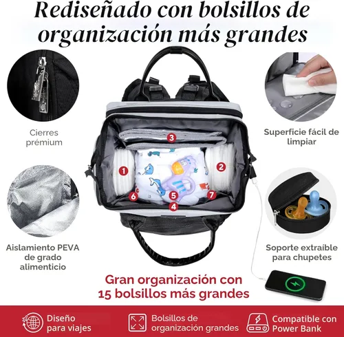 Miniatura 7 de Mochila galardonada para pañales para bebé con cambiador – Bolsa de pañales impermeable multifunción grande, bolsillos para biberones, organizador