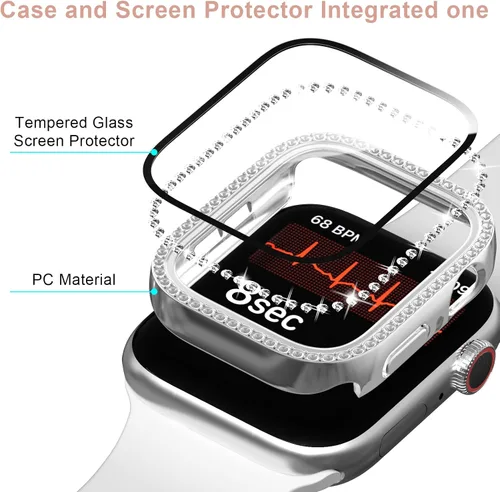 Miniatura 3 de Paquete de 2 fundas brillantes con protector de pantalla de vidrio templado para Apple Watch SE 3 SE 2 Series 6/5/4 SE de 1.575 pulgadas, cubierta