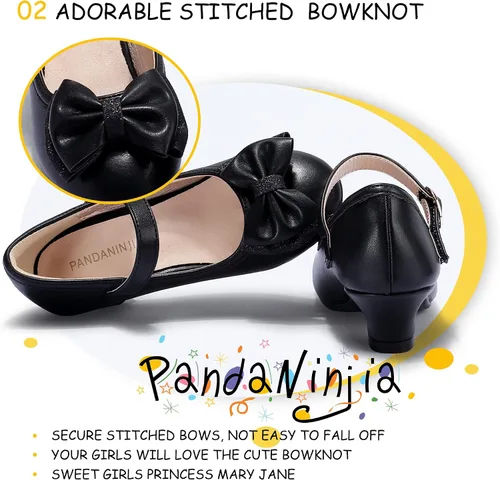 Miniatura 189 de PANDANINJIA Vestido de jada para niñas y niños pequeños, zapatos de princesa Mary Jane con tacones con lazo para fiesta, boda, boda