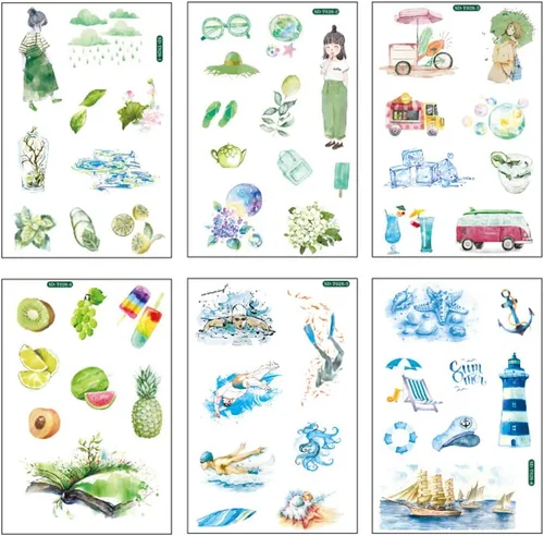 Miniatura 18 de 12 hojas de lindas calcomanías washi kawaii animales artesanales calcomanías decorativas para álbumes de recortes, planificador diario, collage