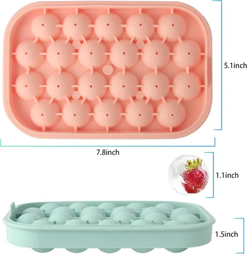 Miniatura 5 de Bandeja para cubitos de hielo, paquete de 2 unidades de silicona flexible para 22 bolas de hielo con tapa, sin BPA, bandejas de cubitos de hielo