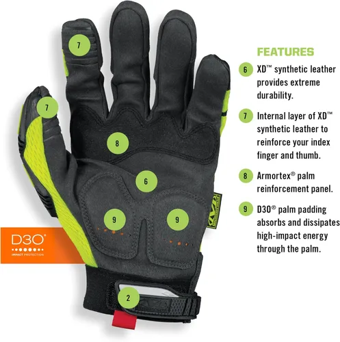 Miniatura 9 de Mechanix Wear Hi-Viz M-Pact Guantes - Guantes de impacto de alta visibilidad - Para la seguridad de los constructores - Para la construcción - Que