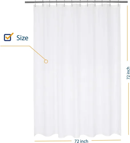 Miniatura 6 de N&Y HOME Cortina de ducha de hotel de nailon, lavable a máquina, resistente al agua, blanco, 72 x 72 pulgadas