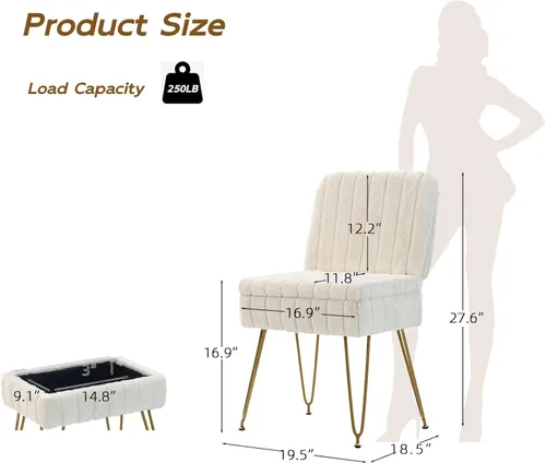 Miniatura 3 de Silla de tocador con almacenamiento, cómoda otomana con respaldo plegable, taburete de tocador de piel sintética con 4 patas de metal