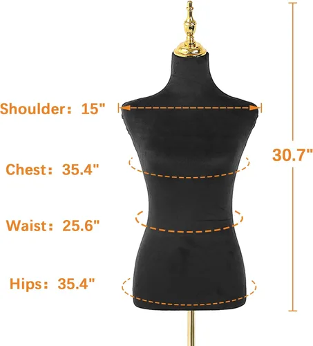 Miniatura 5 de Maniquí femenino cuerpo oro trípode soporte,Altura ajustable Maniqui para Ropa,Maniquí de forma de vestido