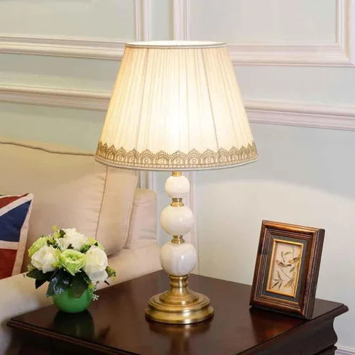 Miniatura 3 de Lámpara de noche de 25.6 pulgadas con base de metal y pantalla de seda, lámpara de escritorio de mármol para sala de estar y dormitorio, fácil