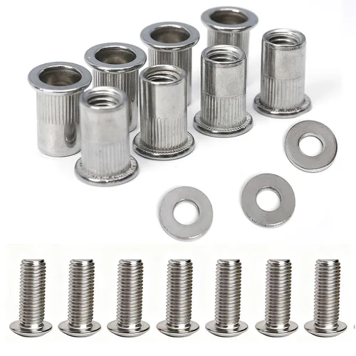 Miniatura 2 de Tuercas y pernos de remache de acero inoxidable 1/4-20 y pernos de 1" de cabeza de botón con tornillos de casquillo de tuerca de 1/4-20 Arandelas