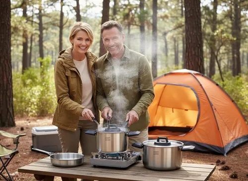 Miniatura 2 de Juego de utensilios de cocina de acero inoxidable para acampar, sartén con mango desmontable, ollas anidables para mochileros, campamento y cocina