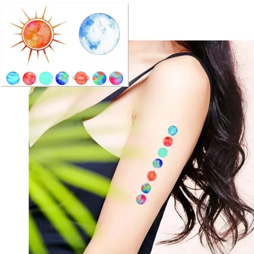 Miniatura 4 de Tatuaje temporal de cielo estrellado de fantasía, tatuajes temporales coloridos e impermeables, tatuajes falsos que se ven reales y duran mucho Azul
