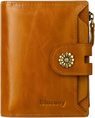 Miniatura 23 de Billetera para mujeres, billetera de cuero plegable de dos pliegues para mujeres con bloqueo RFID, compacta, tarjetero pequeño con ventana