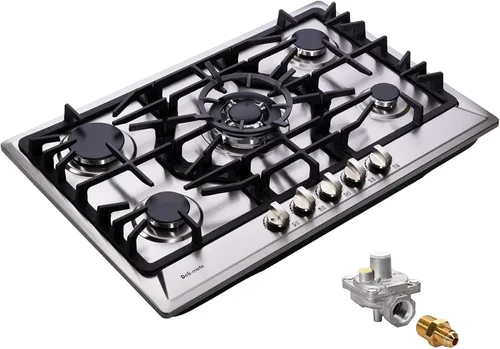 Placa de cocina de gas de 30 pulgadas, estufa de gas de acero inoxidable empotrada de 5 quemadores, encimera de gas convertible GLP/GN, placa de gas