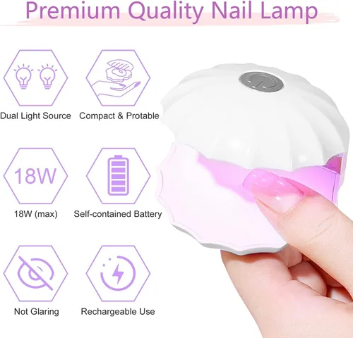Miniatura 2 de Mini lámpara LED de uñas, lámpara de uñas en forma de concha de 18 W, lámpara de uñas portátil con luz UV, lámpara de curado de esmalte de uñas