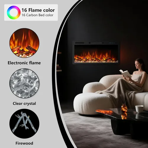 Miniatura 4 de Insertos de Chimenea Eléctrica Modernos - Chimenea de Pared con App/Control Remoto/Táctil y Bloqueo Infantil, Calentador de 750 W/1500 W, 7