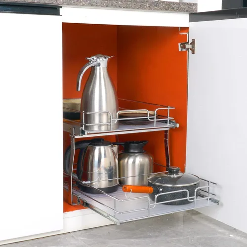 Miniatura 7 de VEVOR Organizador de Gabinete Extraíble de 2 Niveles 18.7"An×21"Pr×3.2"Al, Estantes de Despensa Deslizables de Servicio Pesado, Cajones Deslizantes