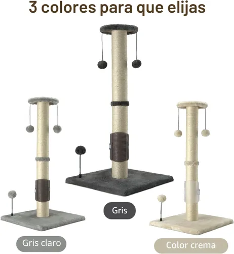 Miniatura 7 de PEEKAB Poste rascador para gatos de 32 pulgadas de alto, postes rascadores de sisal con bola colgante y cepillo de automasaje, rascador vertical