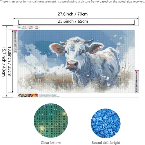 Miniatura 4 de FemGe Kits de pintura de diamante 5D para adultos, bricolaje blanco lindo vaca diamante kits de arte principiantes kits de arte de gemas