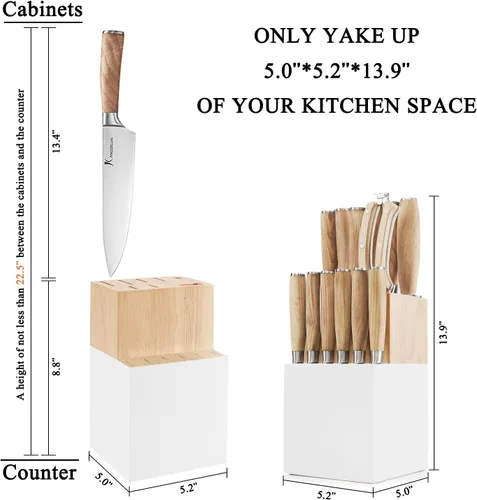 Miniatura 4 de Kangdelun Juego de 15 cuchillos y 4 cuchillos de chef, con caja de regalo, acero inoxidable de alto carbono ultra afilado, mango de madera