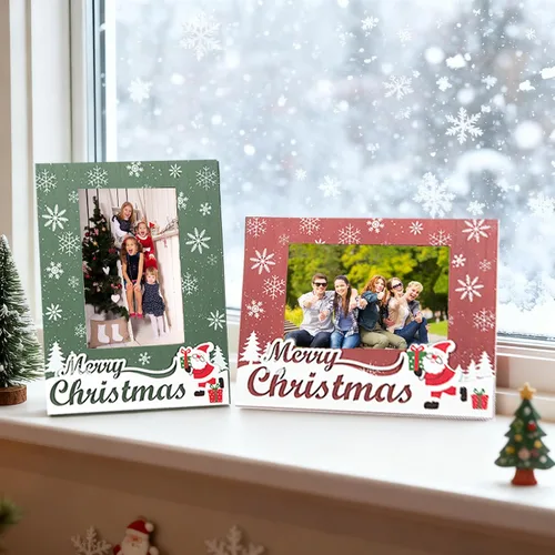 Miniatura 2 de kennethan Marco rojo de Navidad de 4 x 6 pulgadas con decoración de Papá Noel de Navidad, 1 paquete de marco de madera con vidrio para mostrar fotos