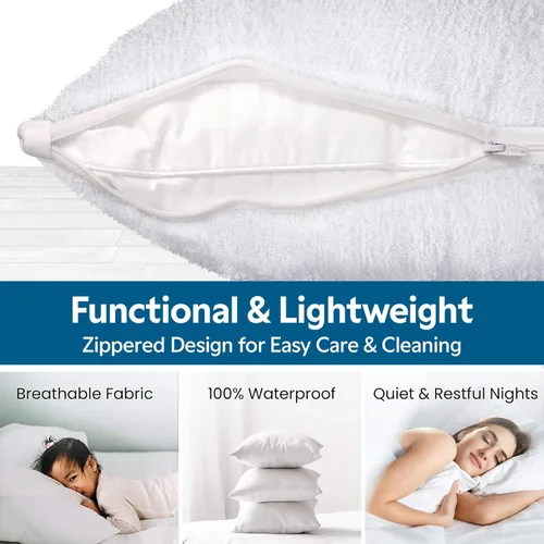 Miniatura 5 de Guardmax Protector de almohada de algodón de rizo con cremallera, tamaño estándar, paquete de 2 unidades, 100% impermeable, a prueba de chinches, a