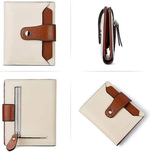 Miniatura 5 de BOSTANTEN - Billetera de cuero para mujer con bloqueo RFID, pequeña, con cremallera, de bolsillo, para tarjetas, con ventana para documento
