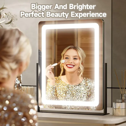 Miniatura 2 de PRIMETEK Espejo de tocador con luces, espejo de maquillaje grande de 19 x 22 pulgadas con luces, espejo de maquillaje iluminado LED, pantalla táctil