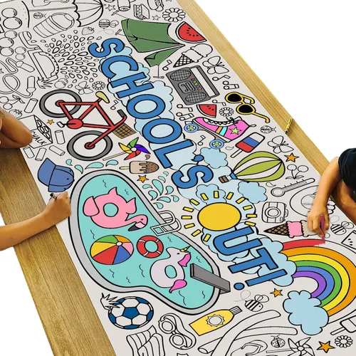 Miniatura 6 de Tiny Expressions Póster para colorear de regreso a la escuela para niños, enrollado, sin arrugas, 30 x 72 pulgadas, mantel gigante para colorear