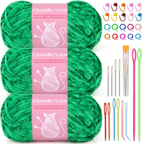 Miniatura 15 de LUNARM Hilo de terciopelo de felpilla para tejer a ganchillo, paquete de 3 unidades de 3.5 onzas / 3.5 onzas / 3.5 onzas para ganchillo y tejido