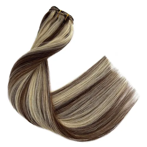 Miniatura 8 de Extensiones de cabello rubio ceniza con reflejos, extensiones de cabello humano real con clip, de 12 pulgadas, 2.47 onzas, doble trama, invisible