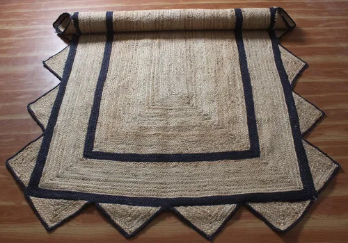 Miniatura 8 de Alfombra de borde festoneado, alfombra tejida a mano de yute natural, 2 x 3 pies, color beige y negro, alfombra de sisal trenzada Kilim para sala