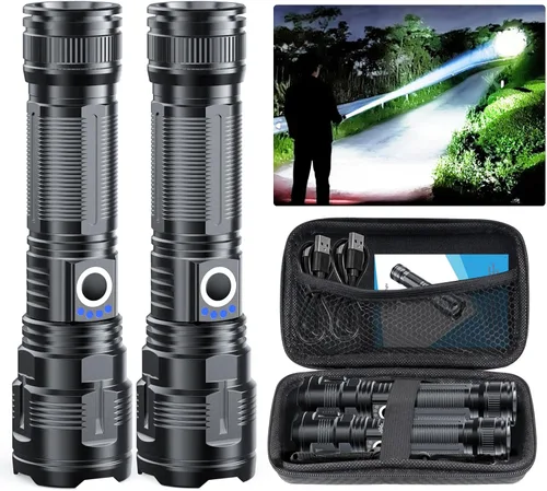 Miniatura 8 de Linterna recargable por USB, linternas magnéticas LED, linternas tácticas súper brillantes con luz lateral mazorca, impermeable, zoomable, 6 modos