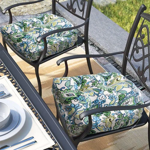 Miniatura 19 de Magpie Fabrics Juego de 2 cojines de asiento capitoné para exteriores e interiores con lazos, 19 x 19 pulgadas, impermeables, para silla de patio