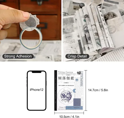 Miniatura 5 de Dizdkizd Calcomanías Washi con Temática Celestial para Journaling, Libro de Calcomanías de Efímera Vintage con 180 Calcomanías de Planetas y 20