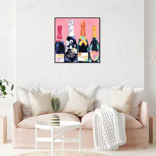 Miniatura 5 de The Oliver Gal Artist Co. Drinks and Spirits - Lienzo decorativo para pared, diseño de Pass The Bottle' Champagne enmarcado, 30 x 30 pulgadas, rosa