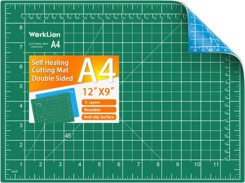 WORKLION Tabla de Corte Completa de PVC Autorreparable de 9" x 12" para Arte, Doble Cara, Tabla de Corte Giratoria Cuadriculada para Manualidades,