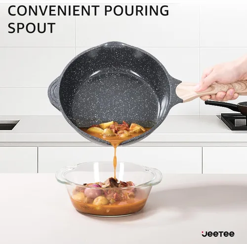 Miniatura 6 de JEETEE - Juego de 24 piezas de utensilios de cocina de cerámica, juego de ollas y sartenes gris antiadherente, juego de utensilios de cocina