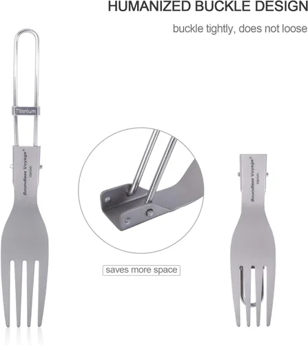 Miniatura 5 de iBasingo Cuchillo de tenedor de titanio con mango plegable, utensilios de vajilla ultraligeros para camping, picnic al aire libre, senderismo