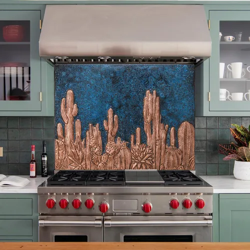 Miniatura 6 de Protector contra salpicaduras de cocina, salpicadero de cobre con símbolo del suroeste, panel de cobre personalizado, azulejos de cobre hechos a