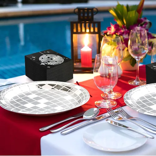 Miniatura 6 de Funtery 200 platos de discoteca y servilletas de los años 70 y 80, incluye platos de papel de bola de discoteca y servilletas para 100 invitados