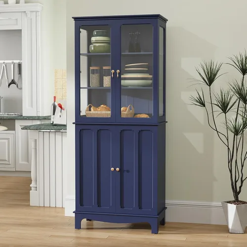 Miniatura 10 de ARTPOWER Aparador de almacenamiento independiente de despensa de cocina de 72 pulgadas, armario alto clásico con puerta de vidrio y estantes Negro