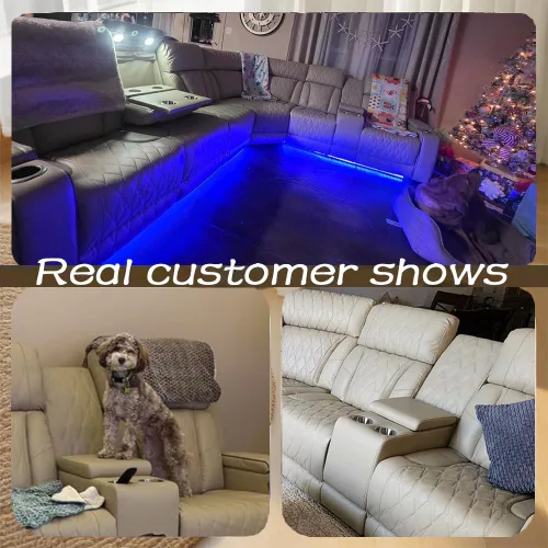 Miniatura 3 de Juego de sofá modular reclinable eléctrico con LED, juegos de muebles de sala de estar, sofá reclinable de cuero para sala de estar/cine en casa