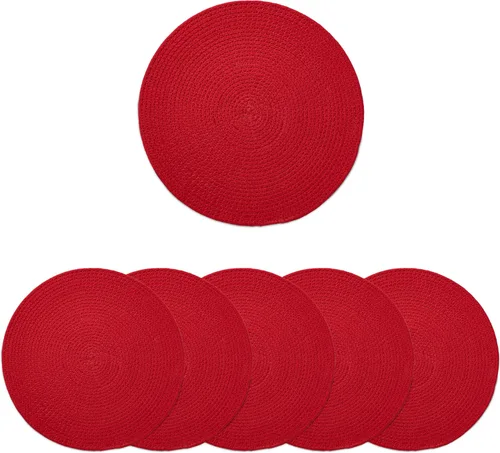 Miniatura 40 de Encasa XO Juego de 6 manteles individuales de comedor, manteles individuales de algodón, 13 pulgadas de diámetro, color beige, cargadores hechos a