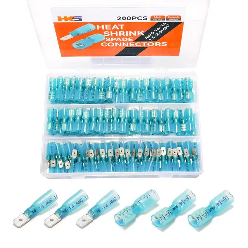 Miniatura 13 de HKS 100 conectores de pala hembra rojo 22-16 AWG – Kit de conectores de cable de desconexión rápida eléctricos termorretráctiles – cobre rojo