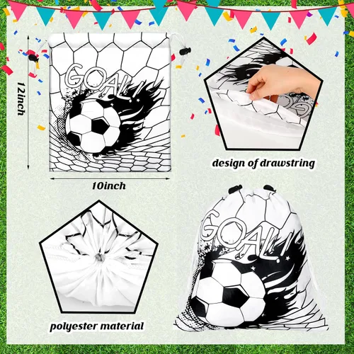 Miniatura 2 de Xuhal 24 bolsas con cordón de fútbol, recuerdos de fiesta de fútbol, bolsas de regalo de golosinas, mochila deportiva con cordón para pelota