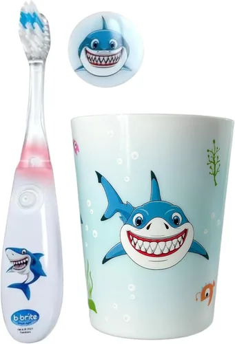 Miniatura 9 de Lily's Home Cepillo de dientes para niños con temporizador intermitente para niños con cerdas suaves, taza emergente y cubierta - Divertido cepillo