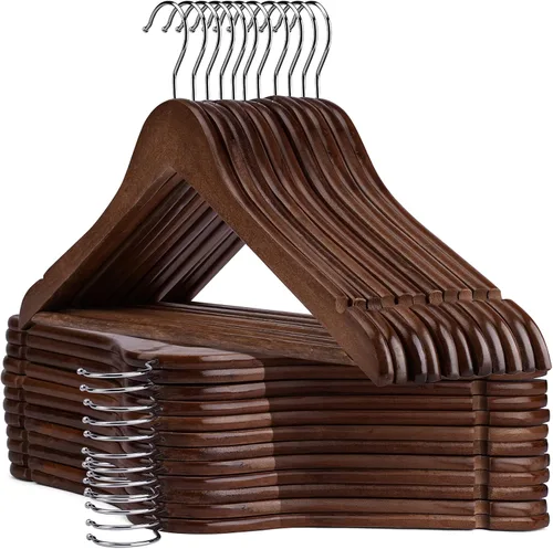 Perchas de madera – Paquete de 30 – Perchas de ropa para uso diario, perchas de madera resistentes con muescas cortadas con precisión, percha para